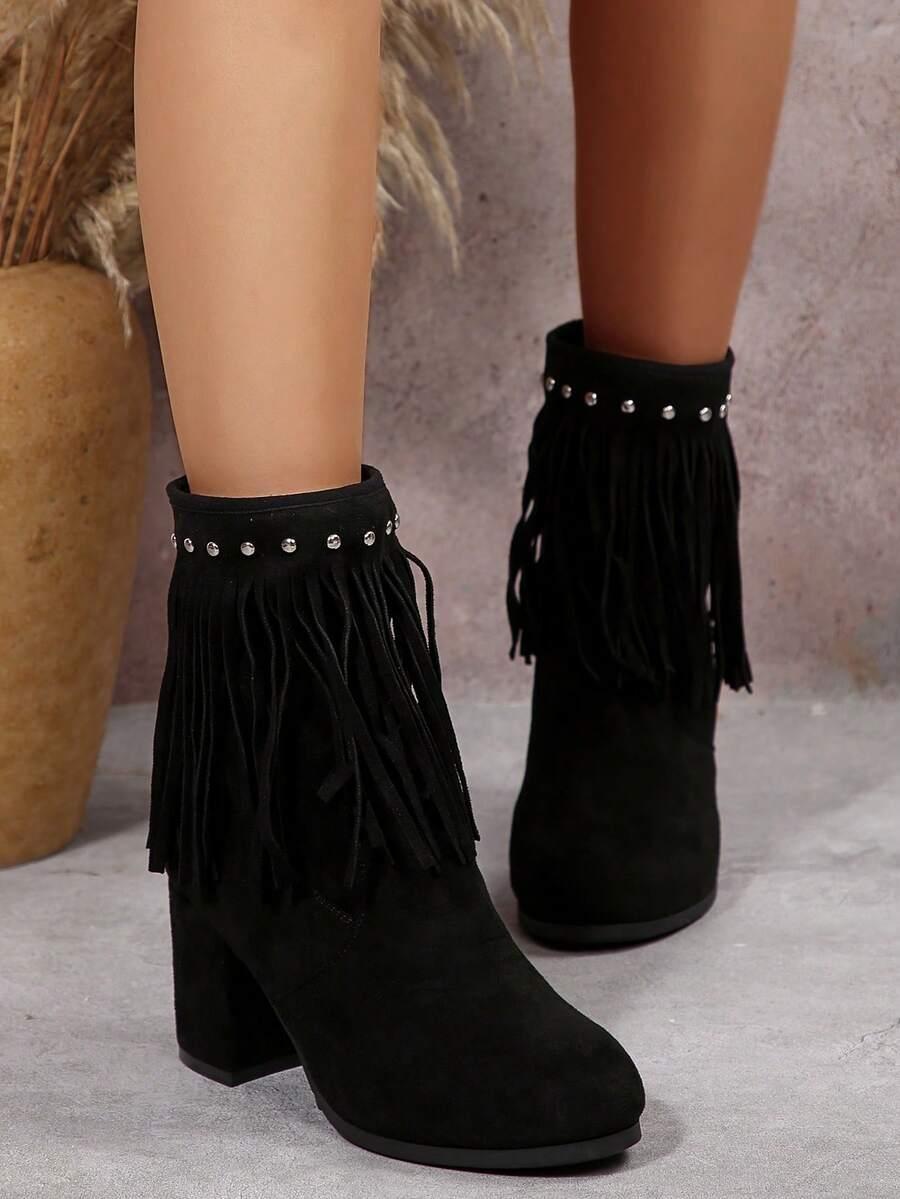 SHEIN CZARNE BOTKI FRĘDZLE W01__37,5