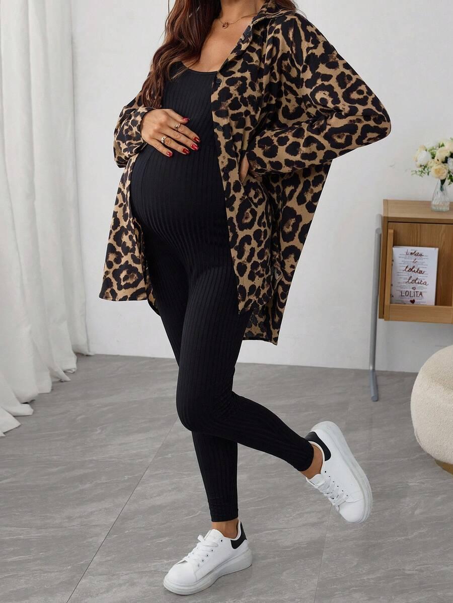 SHEIN CZARNY CIĄŻOWY KOMBINEZON S06__M