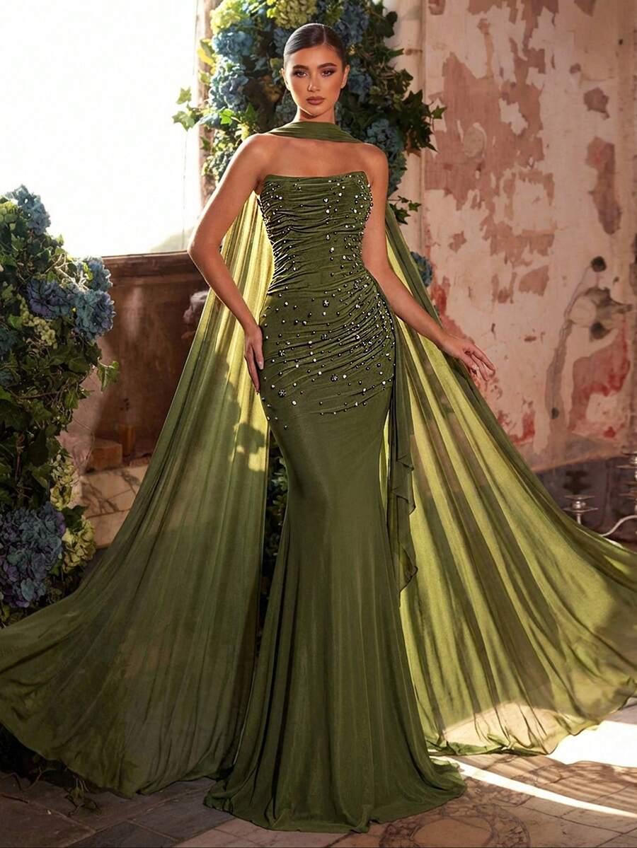 GLAMRAE ZIELONA MAXI SUKIENKA ODKRYTE RAMIONA