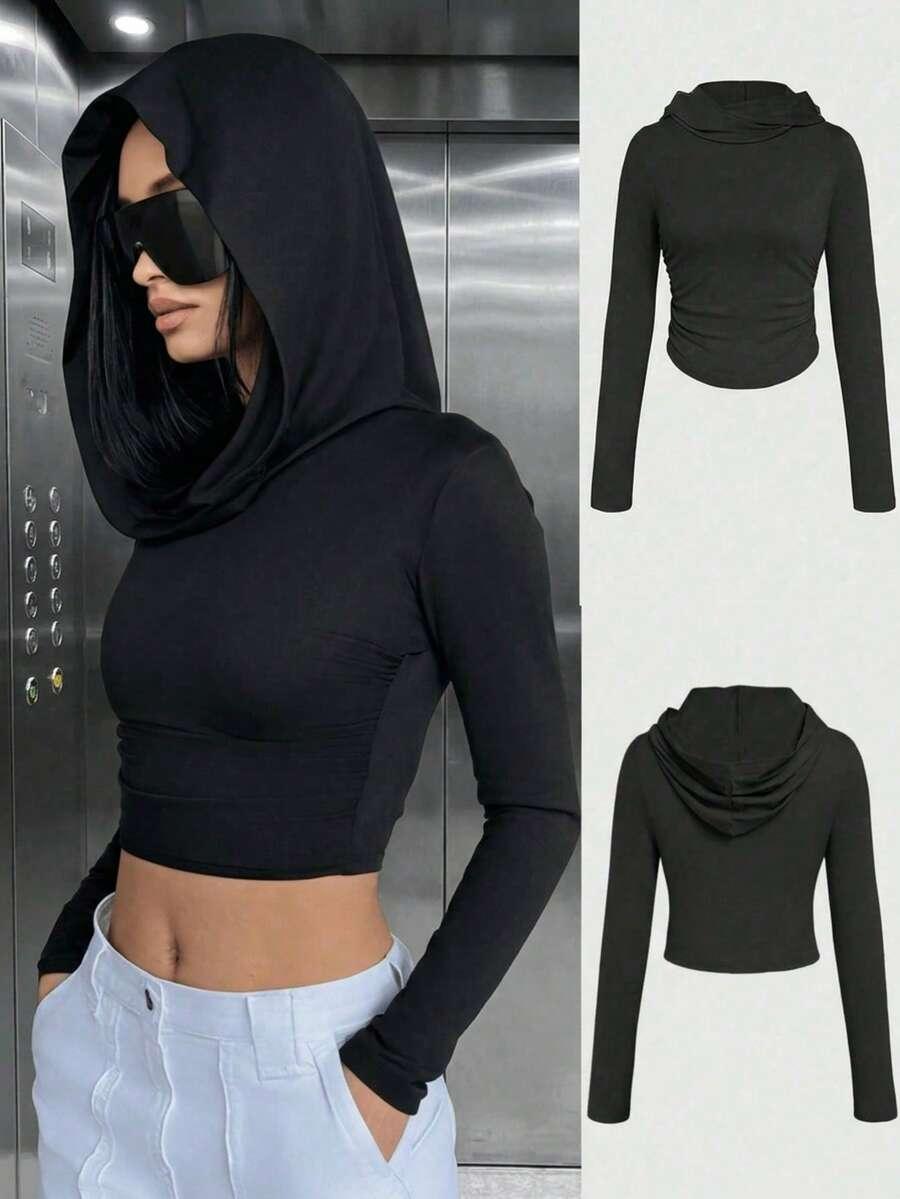 SHEIN CZARNY TOP KAPTUR S06__S