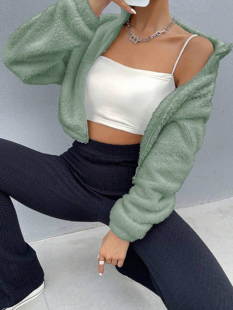 CHIQUEASE ZIELONA BLUZA MIŚ ZIP S06__M