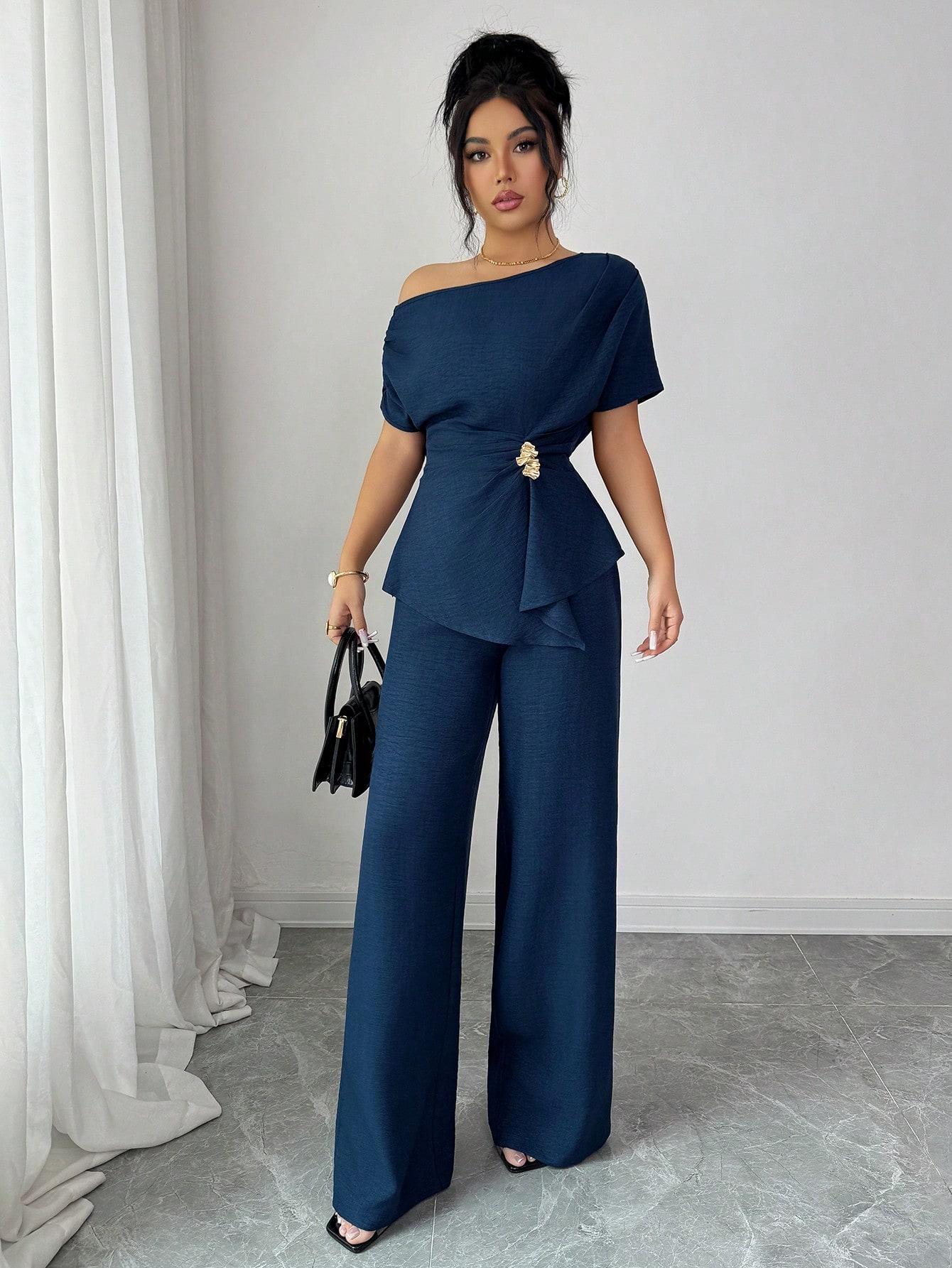 SHEIN NIEBIESKIE SPODNIE PROSTA NOGAWKA S06__L