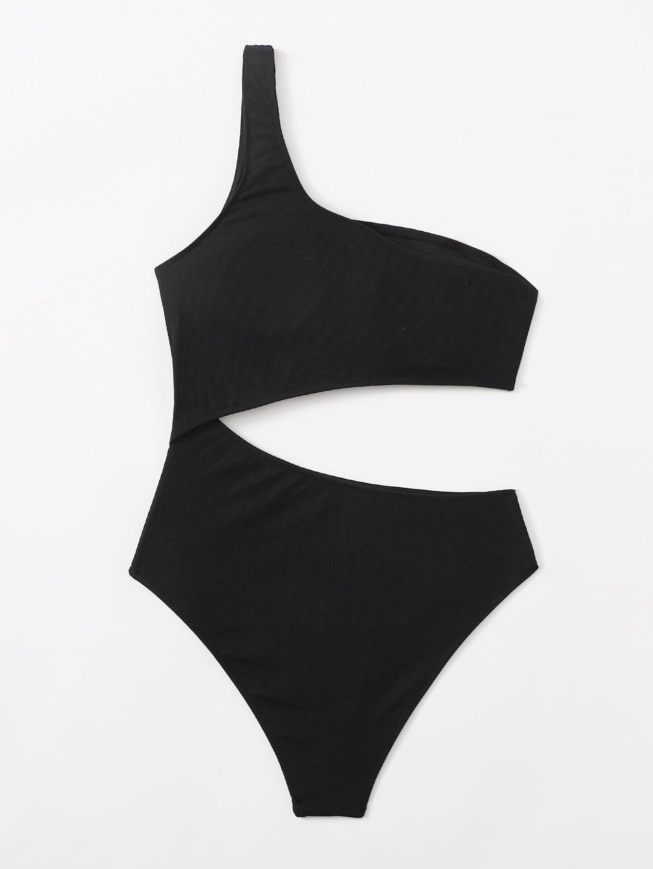 SHEIN CZARNY JEDNOCZĘŚCIOWY KOSTIUM KĄPIELOWY S09__M