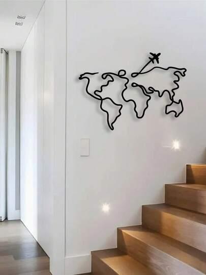 SHEIN METALOWA DEKORACJA ŚCIENNA MAPA ŚWIATA S07__50X35,2