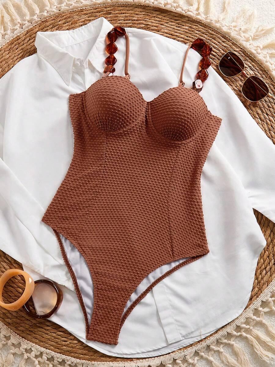 SWIM BASICS BRĄZOWY JEDNOCZĘŚCIOWY STRÓJ KĄPIELOWY S09__M