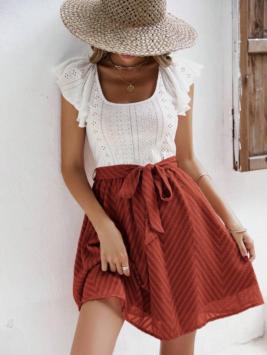 SHEIN SUKIENKA MINI KRÓTKI RĘKAW WIĄZANIE S06__M