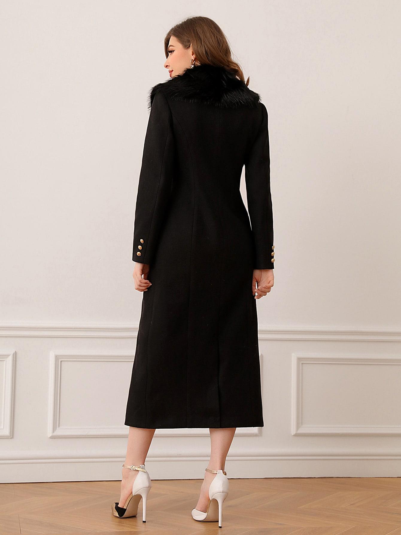 SHEIN CZARNY KLASYCZNY PŁASZCZ FUTERKO W01__XXL
