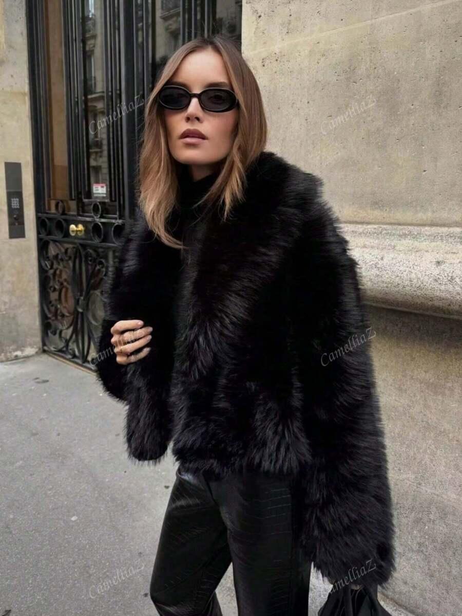 SHEIN CZARNE FUTRO ZATRZASKI W01__M