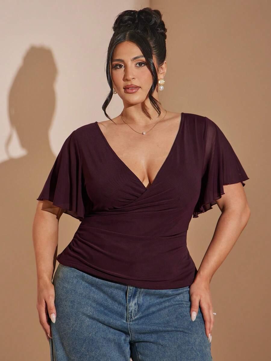 SHEIN BORDOWA BLUZKA Z KRÓTKIM RĘKAWEM S06__50