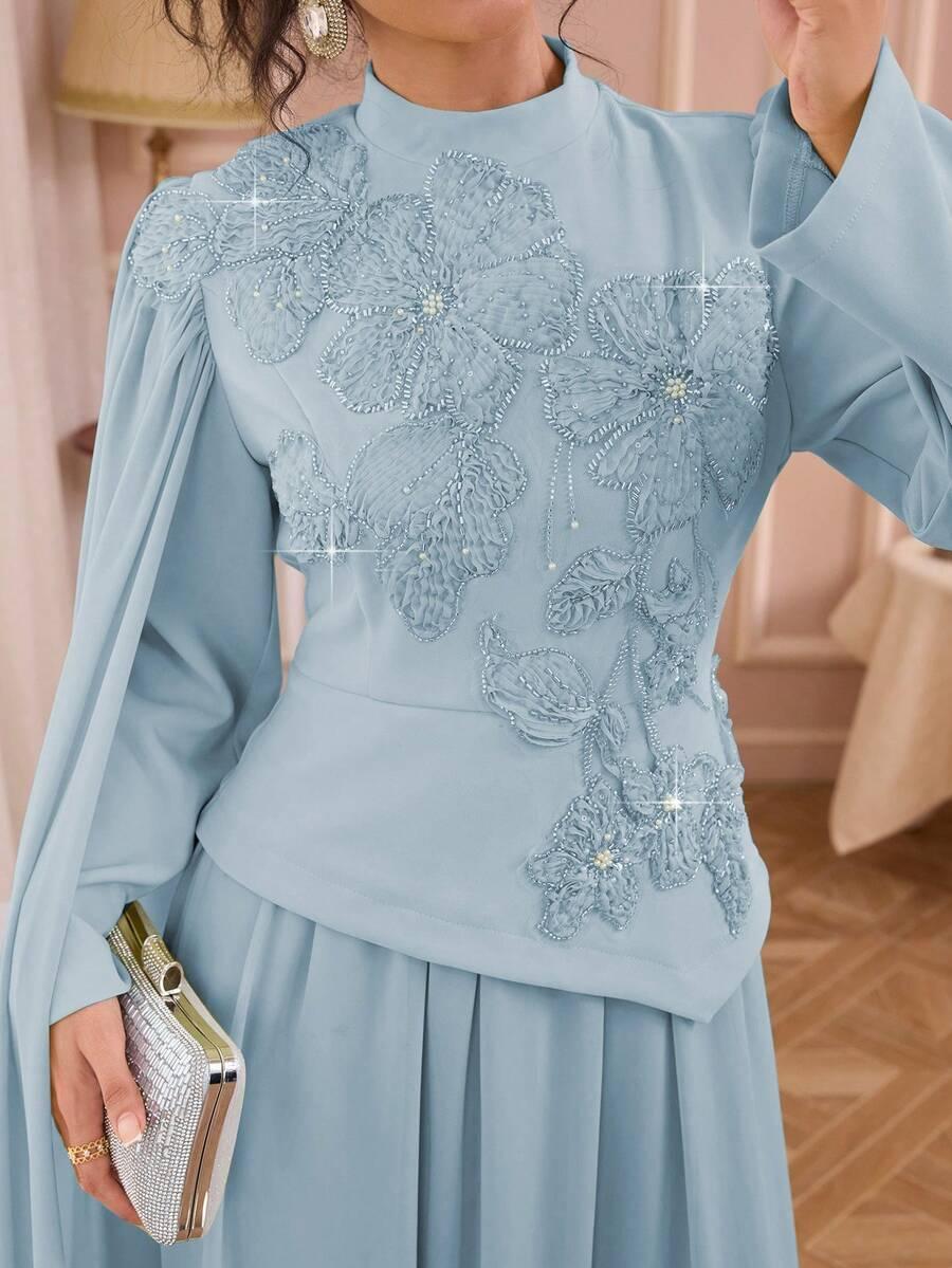 SHEIN NIEBIESKA MAXI SUKIENKA ZDOBIENIE S06__XL