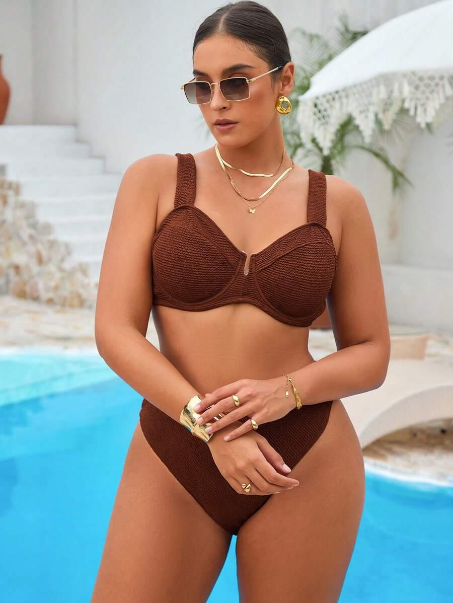 SHEIN BRĄZOWY DWUCZĘŚCIOWY STRÓJ KĄPIELOWY S06__46