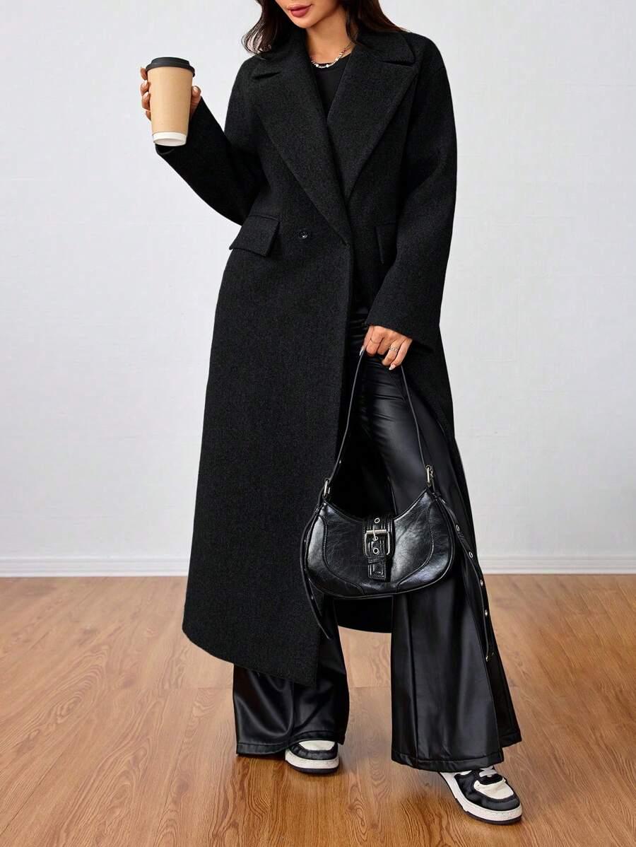 SHEIN CZARNY PŁASZCZ GUZIKI W01__L