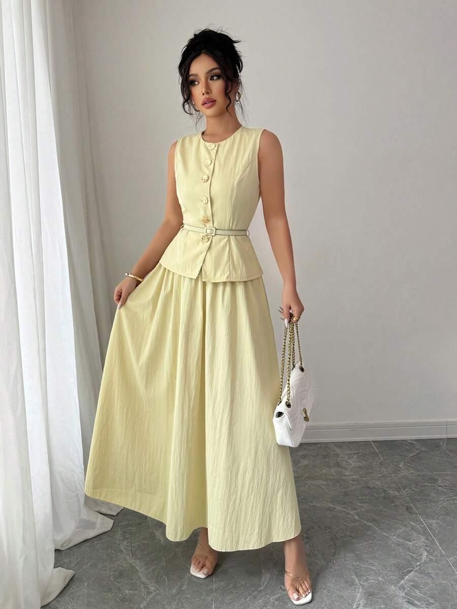 SHEIN ŻÓŁTA BLUZKA GUZIKI S06__M