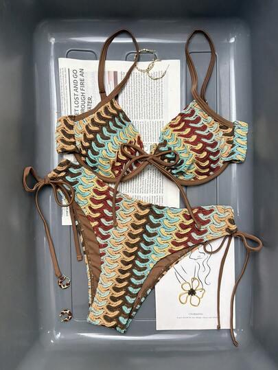 SHEIN DWUCZĘŚCIOWY STRÓJ KĄPIELOWY TEKSTURA S09__XS
