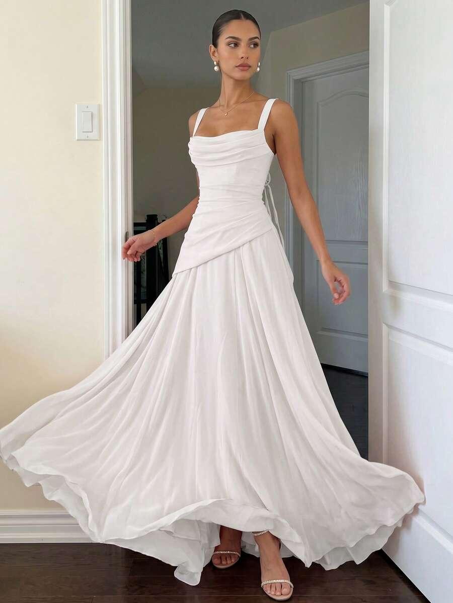 SHEIN BIAŁA MAXI SUKIENKA WIĄZANIE S06__S