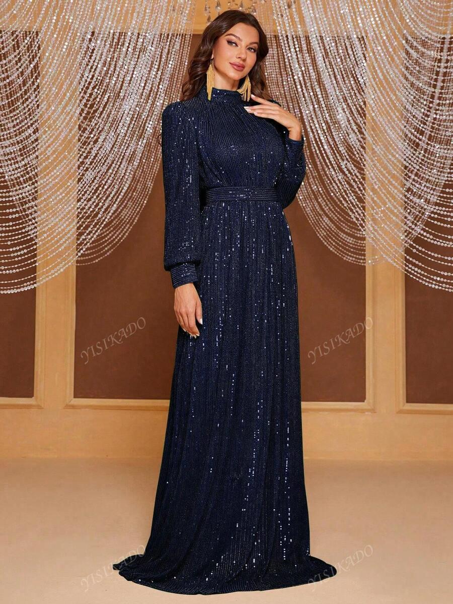 SHEIN GRANATOWA MAXI SUKIENKA CEKINY S06__L