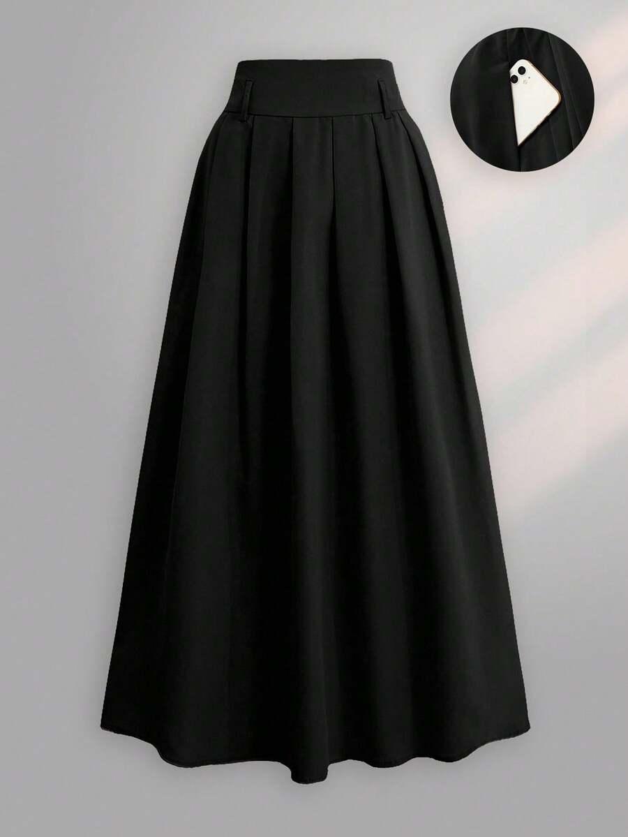 SHEIN CZARNA MAXI SPÓDNICA KIESZENIE S06__48