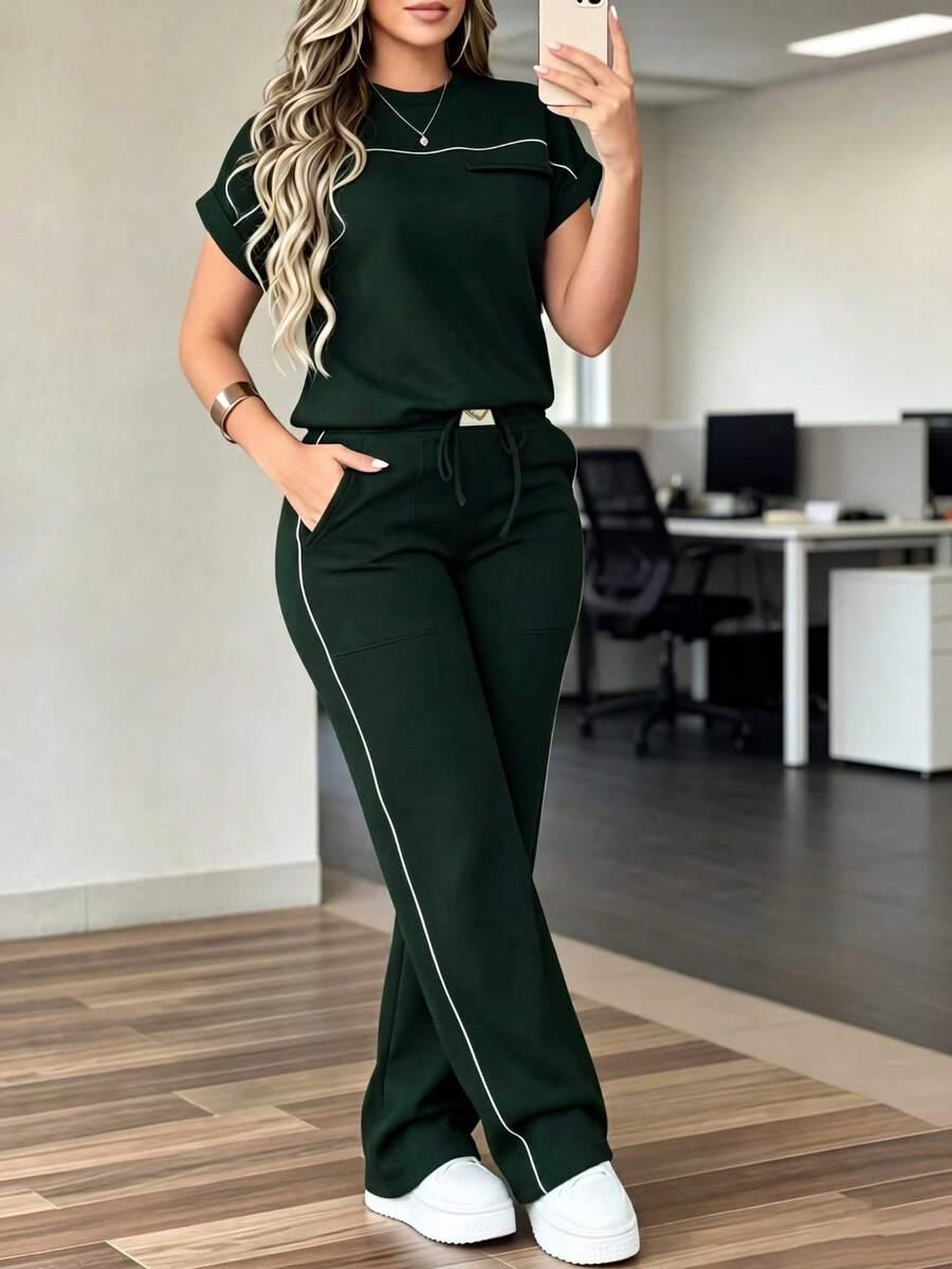 SHEIN ZIELONY KOMPLET SPODNIE BLUZKA PK01__S