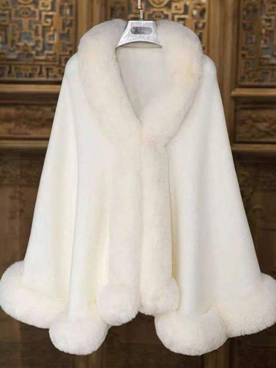 SHEIN BIAŁA NARZUTKA SZTUCZNE FUTRO W01__OS