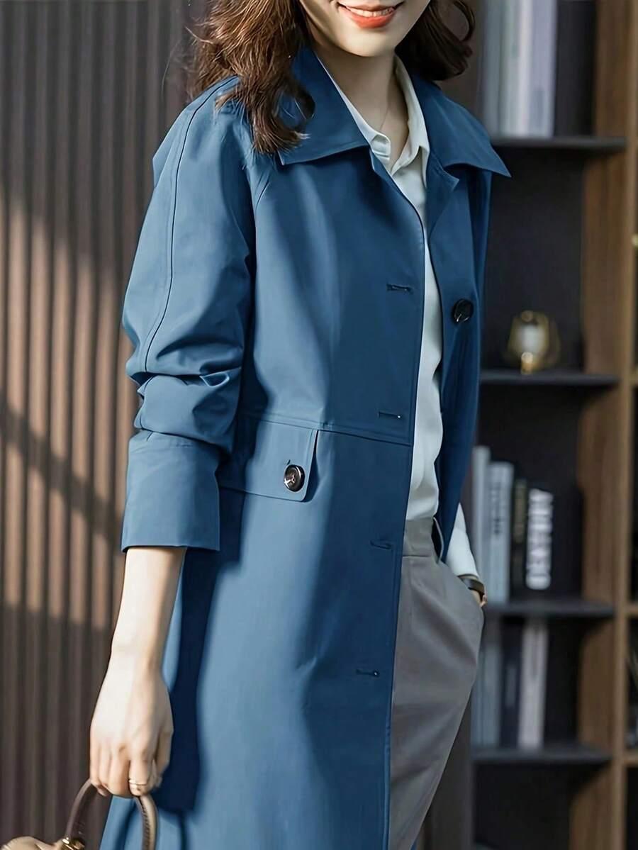 SHEIN NIEBIESKI PŁASZCZ TRENCZ W01__L
