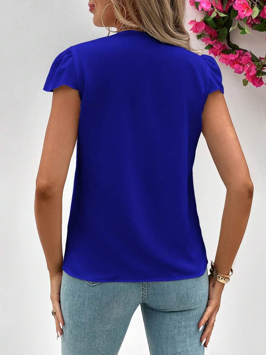 SHEIN NIEBIESKA BLUZKA V-NECK FALBANY S09__S