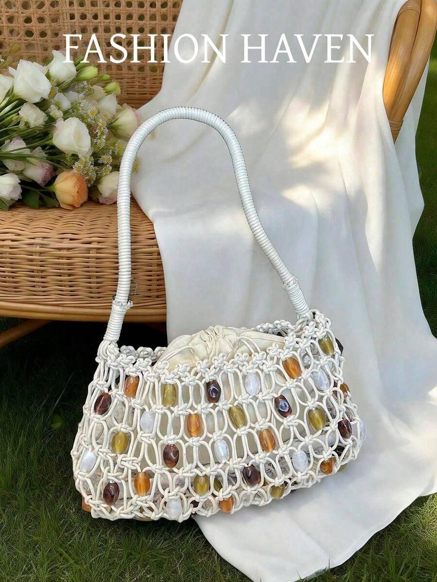 SHEIN BIAŁA PLECIONA TOREBKA NA RAMIĘ S07 24X20CM