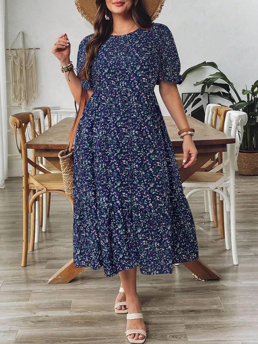 SHEIN SUKIENKA KRÓTKI RĘKAW WZÓR KWIATY S06__XXL