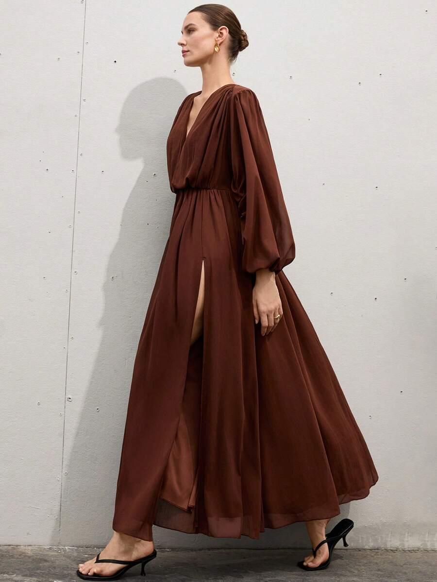 SHEIN BRĄZOWA MAXI SUKIENKA S06__XL