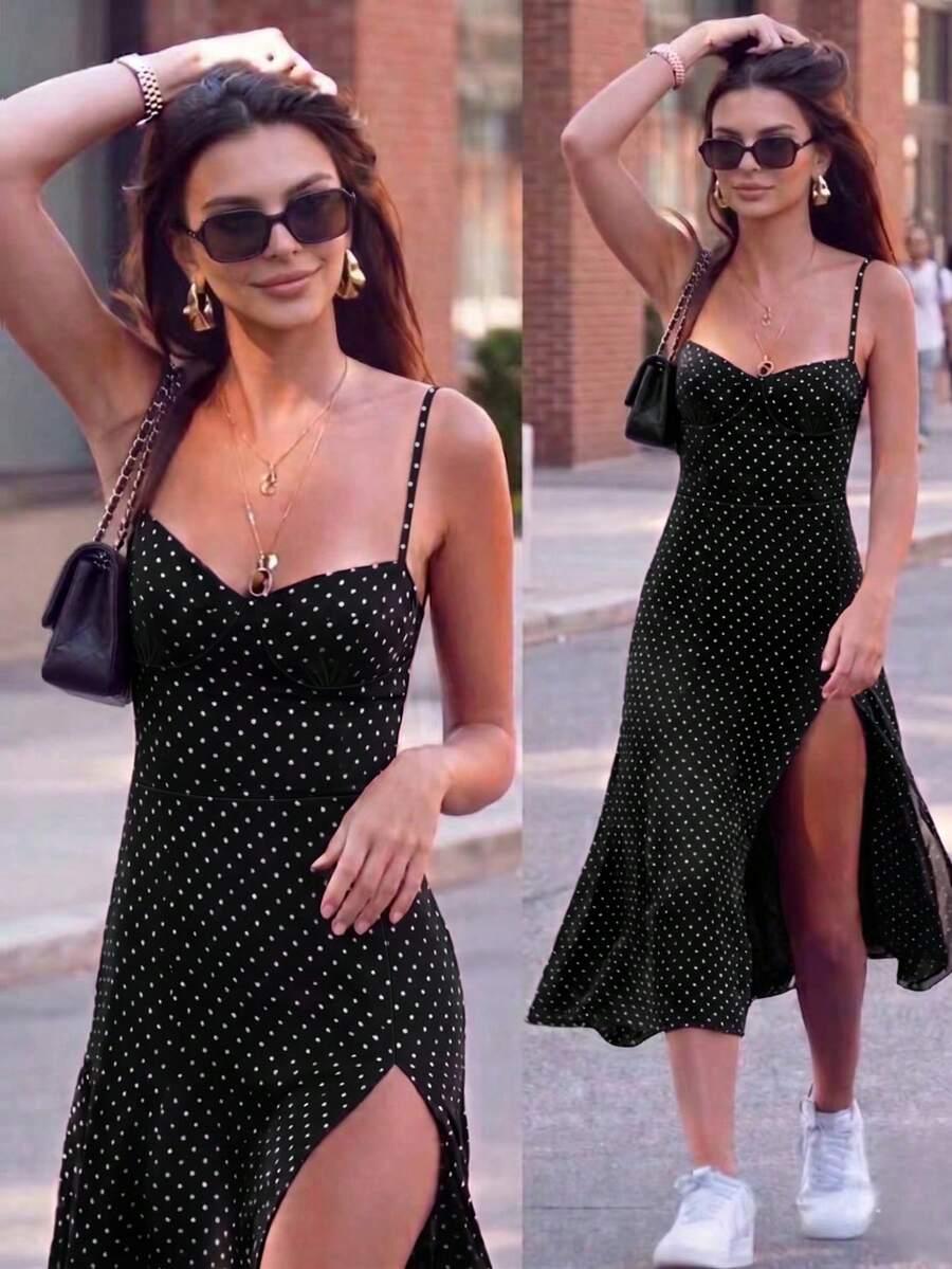SHEIN CZARNA SUKIENKA WZÓR GROSZKI S06__S
