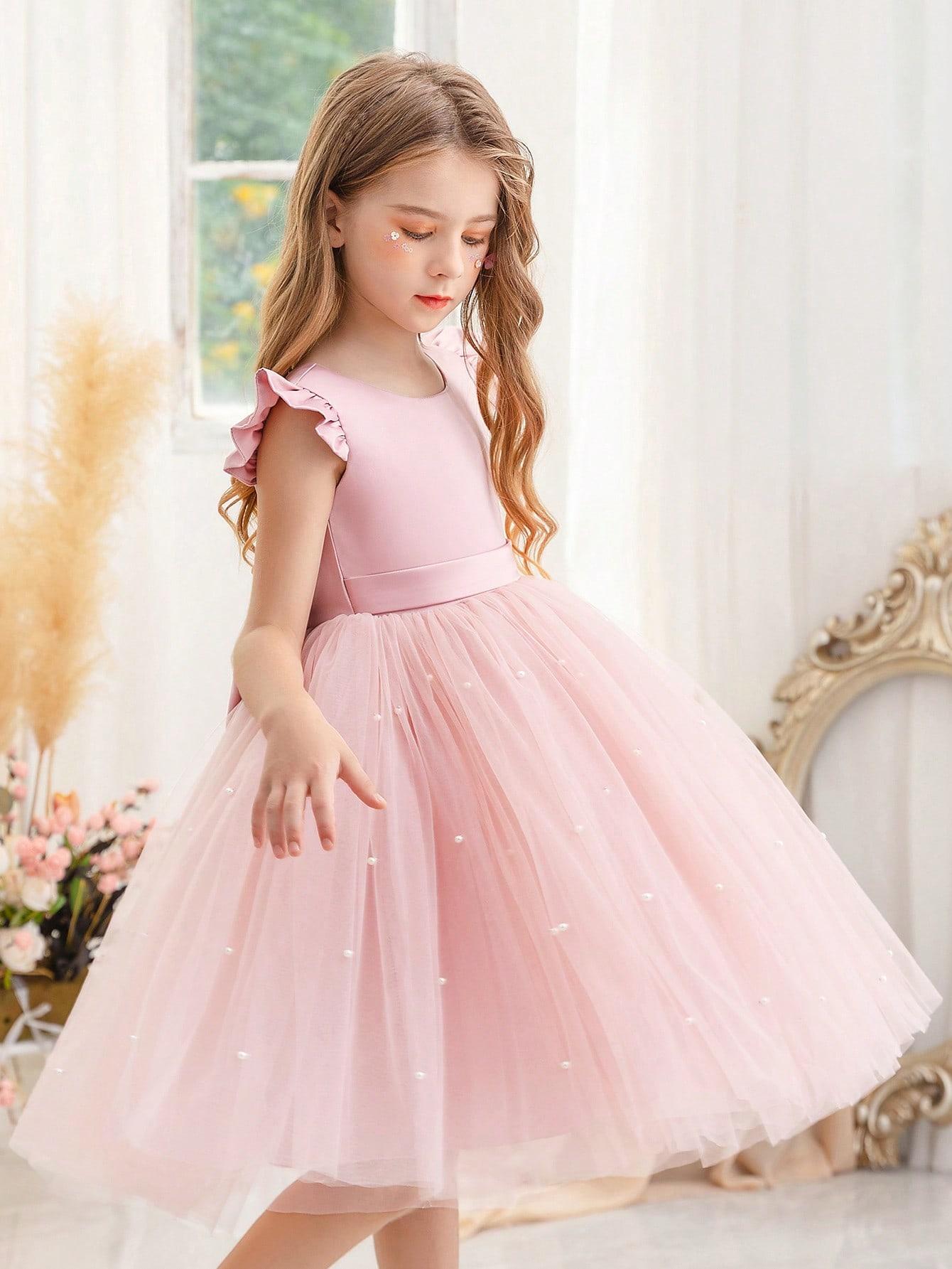 SHEIN RÓŻOWA SUKIENKA PERŁY KOKARDA S06__116/124