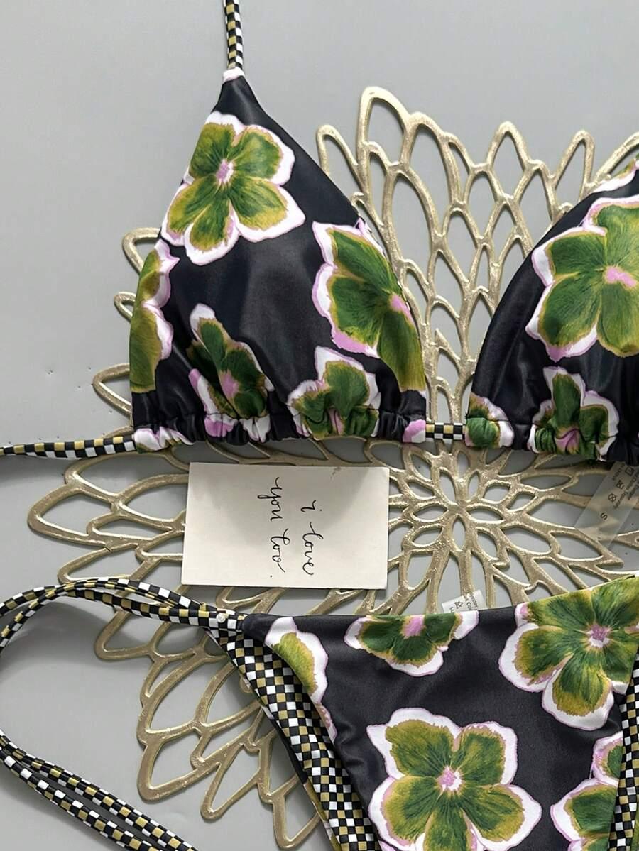 SHEIN WIĄZANY DWUCZĘŚCIOWY STRÓJ KĄPIELOWY PRINT S09__XL