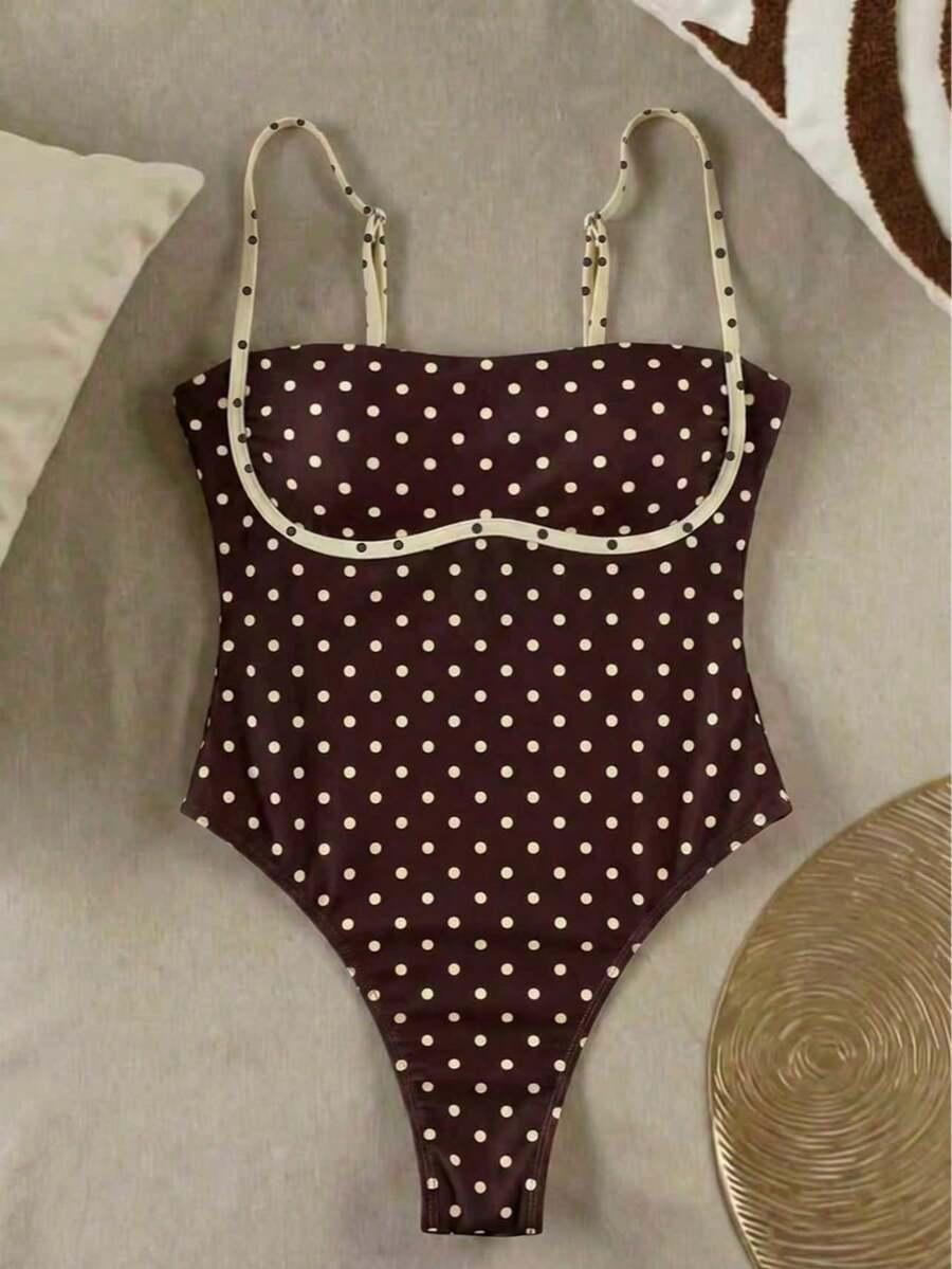 SHEIN BRĄZOWY JEDNOCZĘŚCIOWY STRÓJ KĄPIELOWY S09__XS