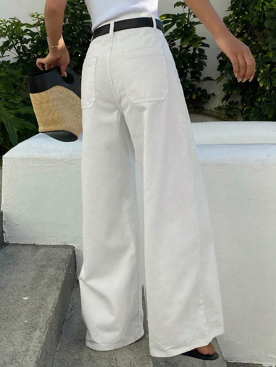 SHEIN BIAŁE SZEROKIE SPODNIE JEANS S06__M