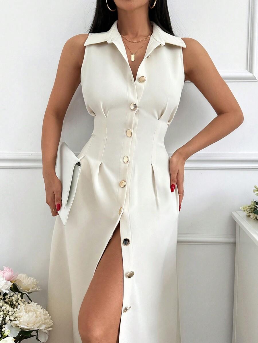 SHEIN KREMOWA MIDI SUKIENKA GUZIKI S06__L