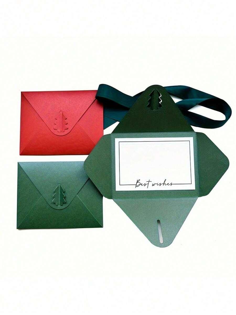 SHEIN ZIELONA KOPERTA Z MOTYWEM ŚWIĄTECZNYM 12-PACK BDD__12,5X16,2CM