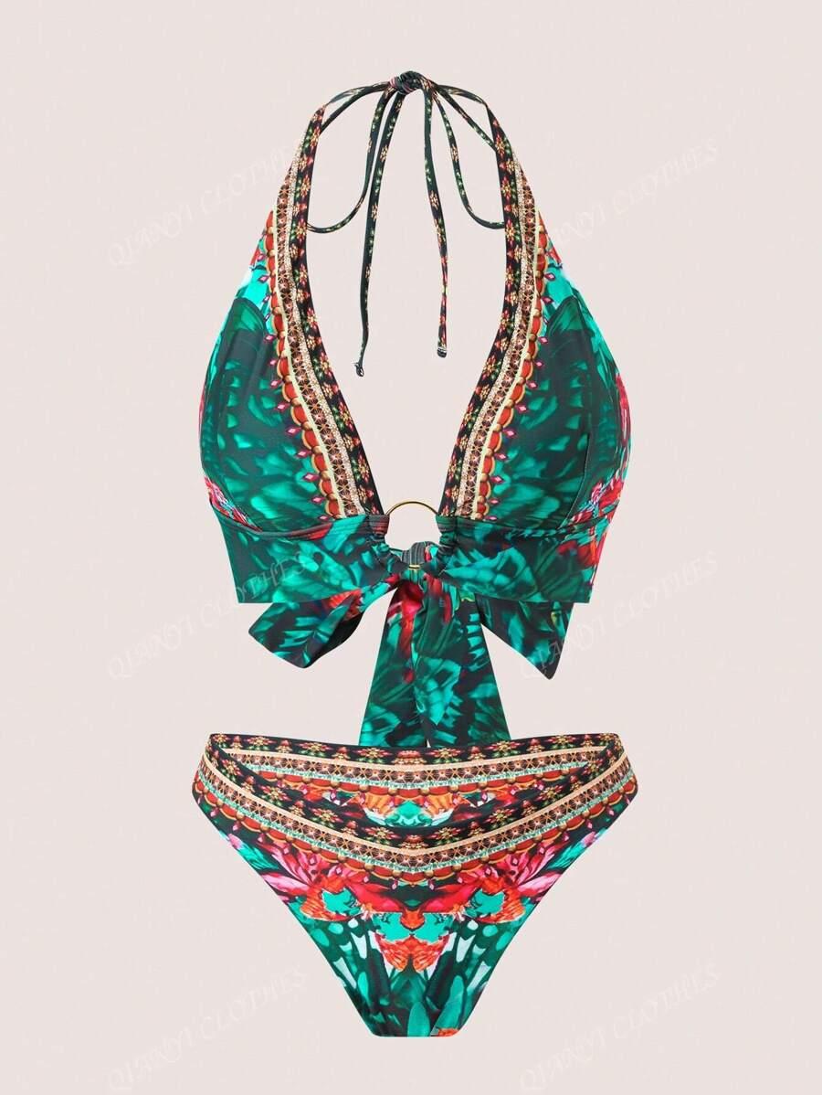 SHEIN DWUCZĘŚCIOWY STRÓJ KĄPIELOWY PRINT S09__M