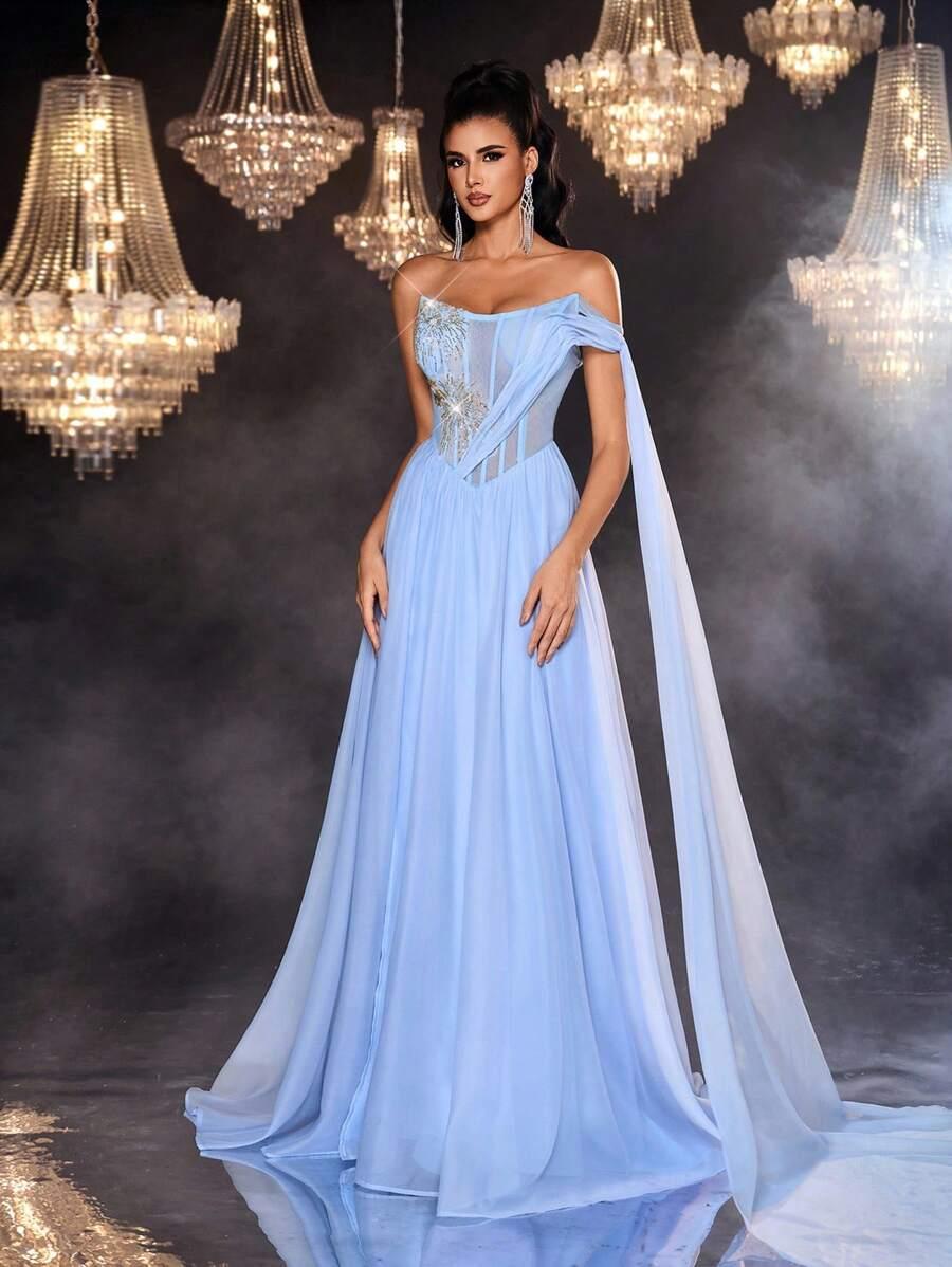 GLAMRAE NIEBIESKA MAXI SUKIENKA BEZ RĘKAWÓW S06__L
