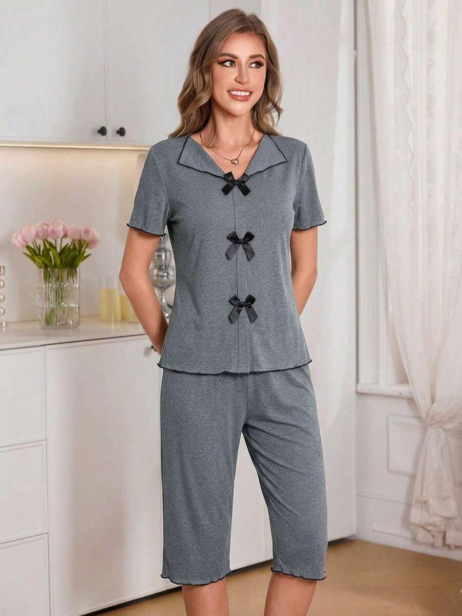 SHEIN SZARA PIŻAMA KOMPLET BLUZKA SPODENKI S06__S