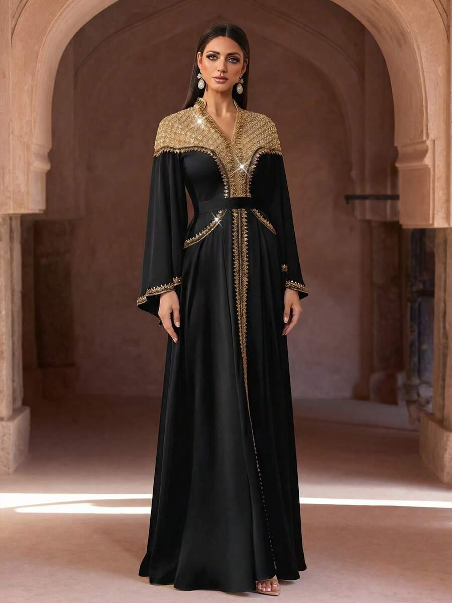 SHEIN CZARNA MAXI SUKIENKA ZDOBIENIE S06__S