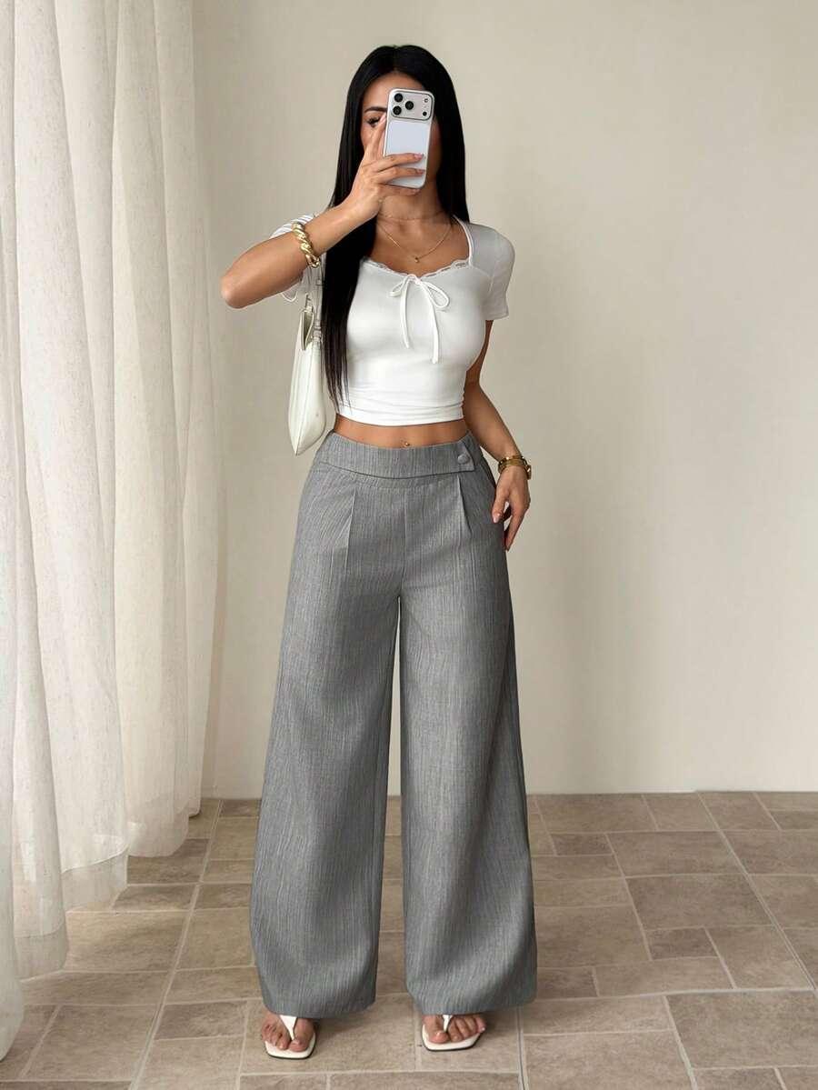 SHEIN SZARE SPODNIE WYSOKI STAN S06__XS