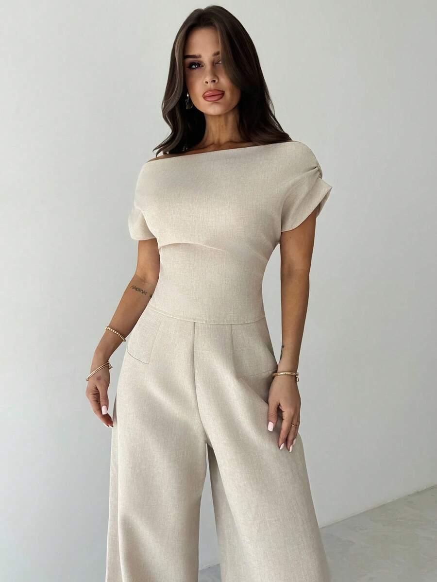 SHEIN BEŻOWE SPODNIE WYSOKI STAN S06__XS
