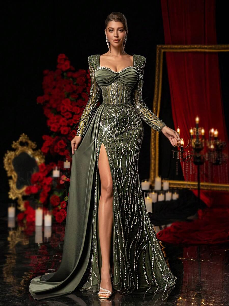 SHEIN ZIELONA MAXI SUKIENKA S06__L
