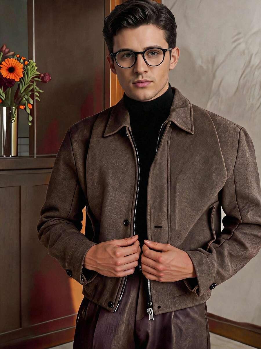 SHEIN BRĄZOWA KURTKA KOŁNIERZYK W01__S