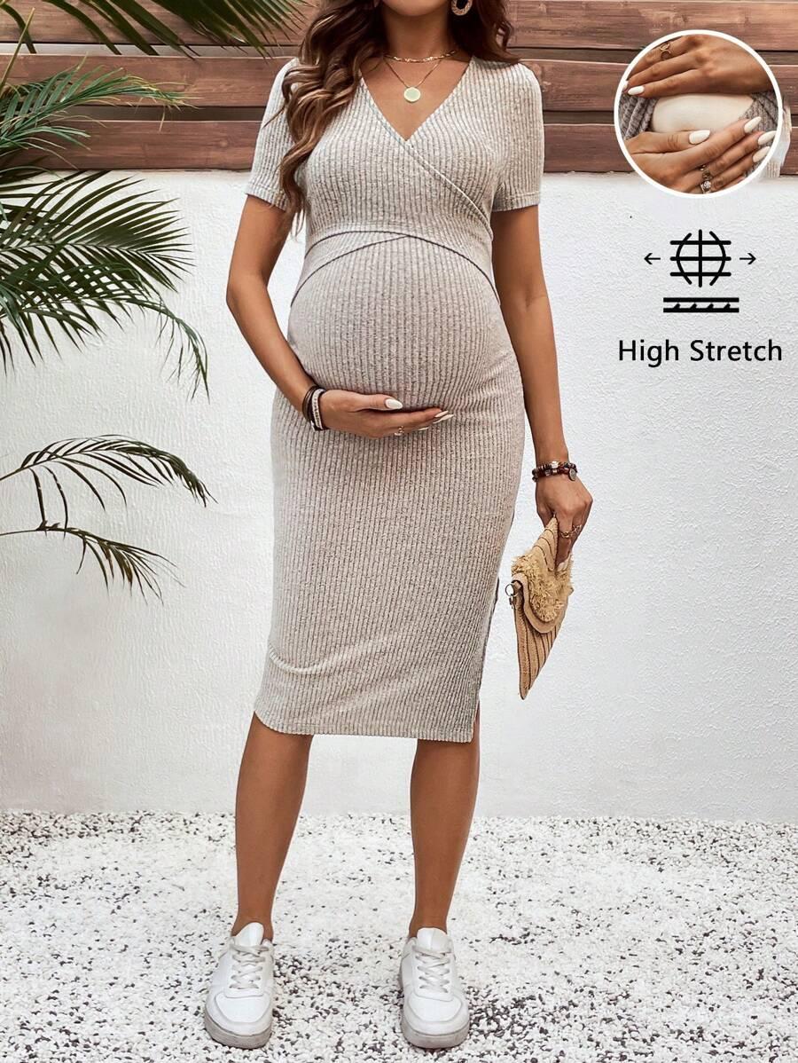 SHEIN BEŻOWA CIĄŻOWA SUKIENKA S06__48