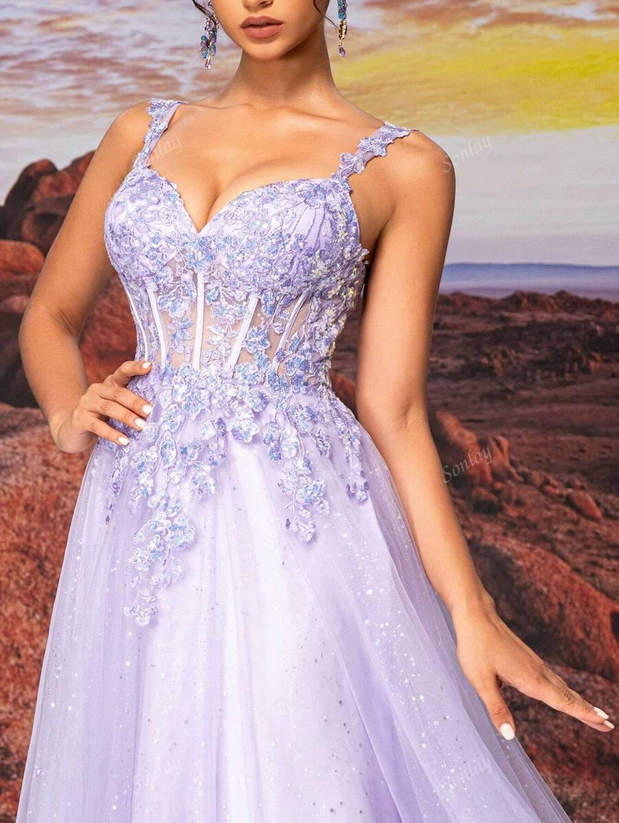 SHEIN FIOLETOWA MAXI SUKIENKA ZDOBIENIE S06__M