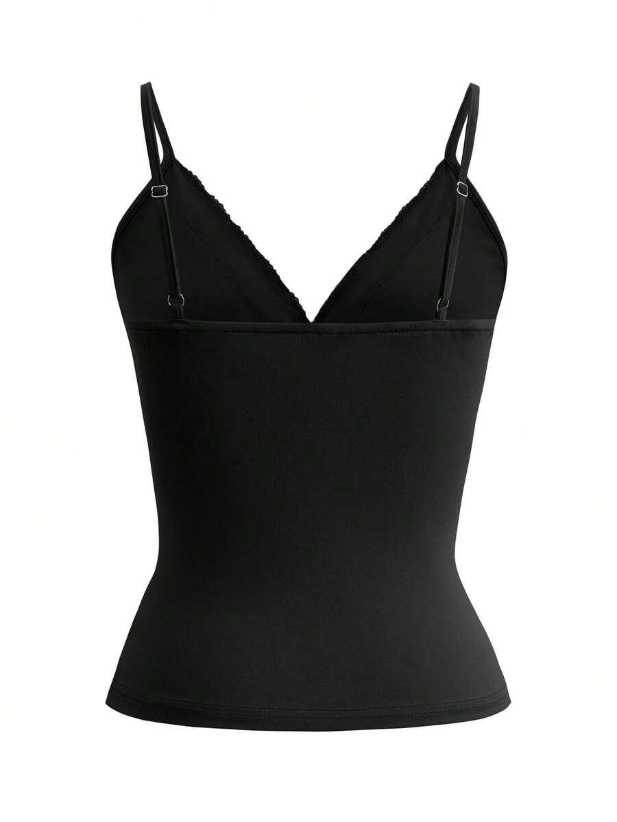 SHEIN CZARNY TOP KORONKA RAMIĄCZKA DŻETY S06__M