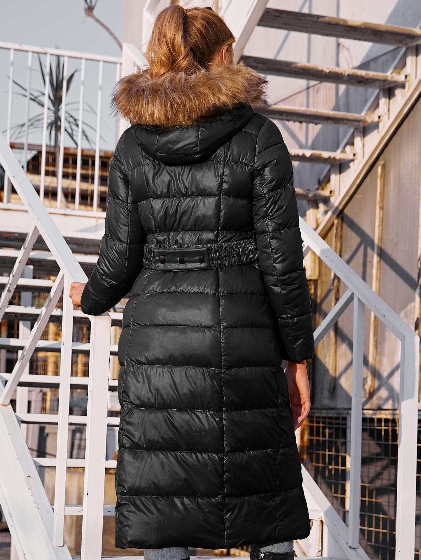 SHEIN CZARNA PIKOWANA KURTKA Z KAPTUREM W01__46