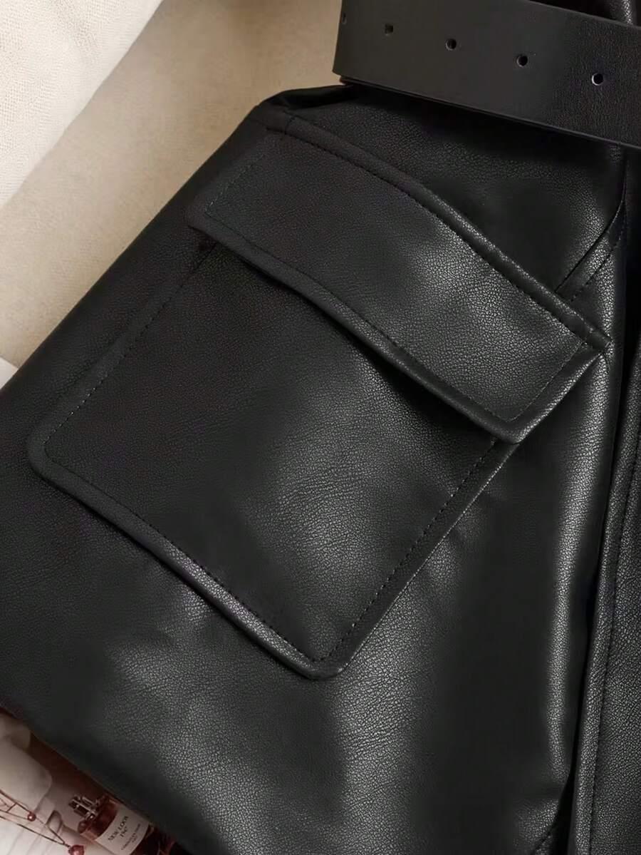 SHEIN CZARNA KAMIZELKA IMITACJA SKÓRY S06__S