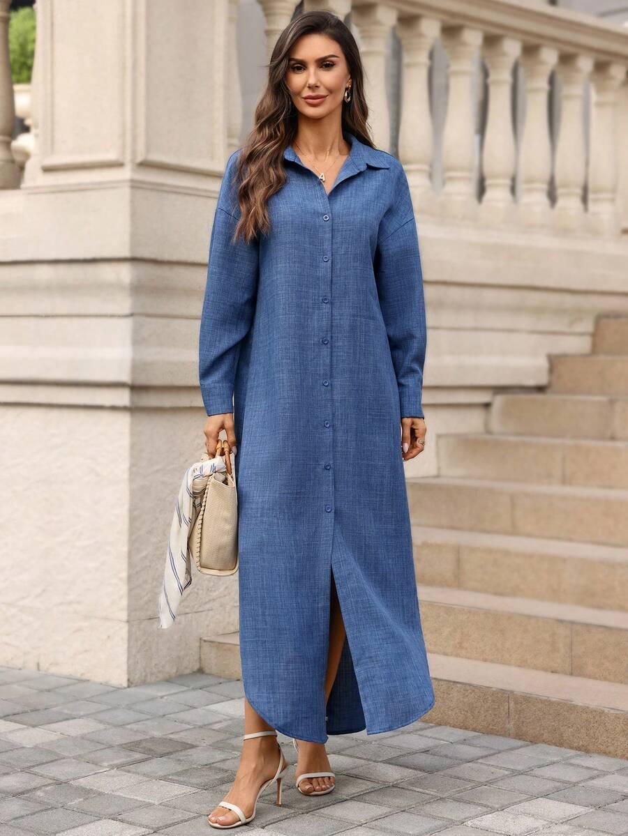 SHEIN NIEBIESKA DŁUGA KOSZULA S09__L