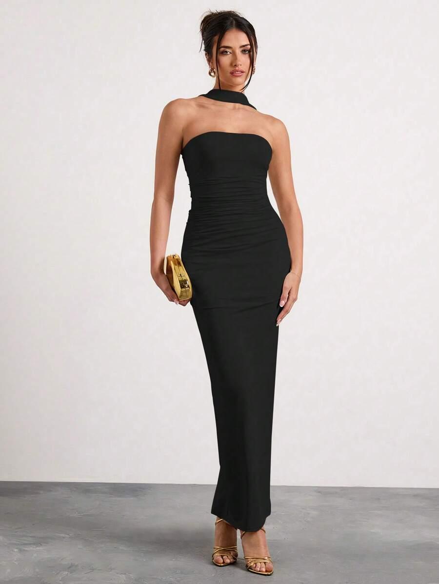 GLAMINE CZARNA MAXI SUKIENKA S06__L